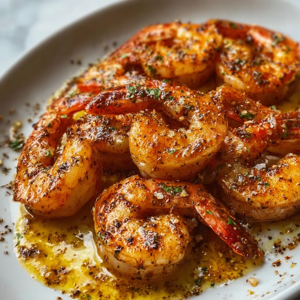 Cajun Shrimp Plated on Creamy Garlic Parmesan Grits with Fresh Herbs - secondary view